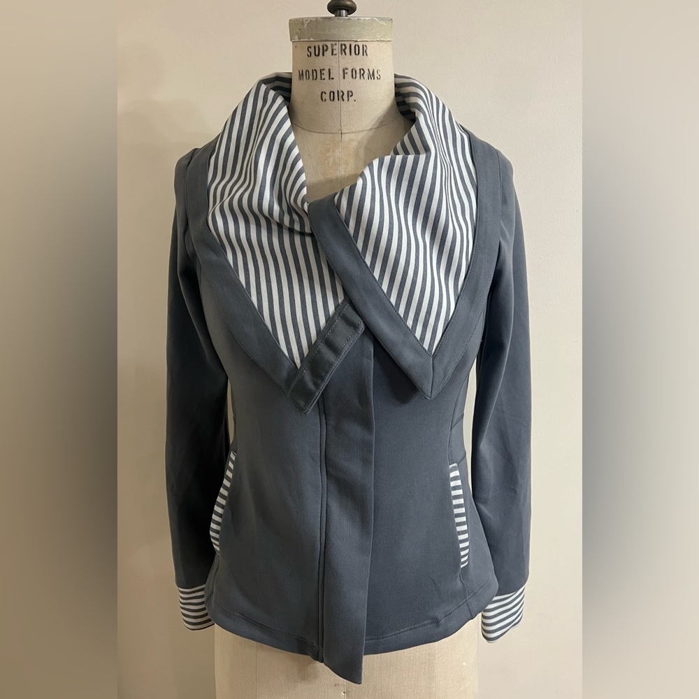 Kyodan Oversized Collar Zip-up Jacket Reverse Stripe Knit Size P/S